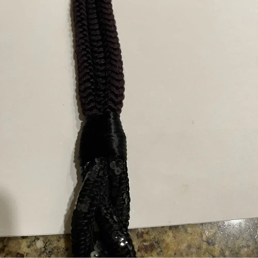 Belt seqiun or necklace black -48” long macramé sequins cord- great accessory
